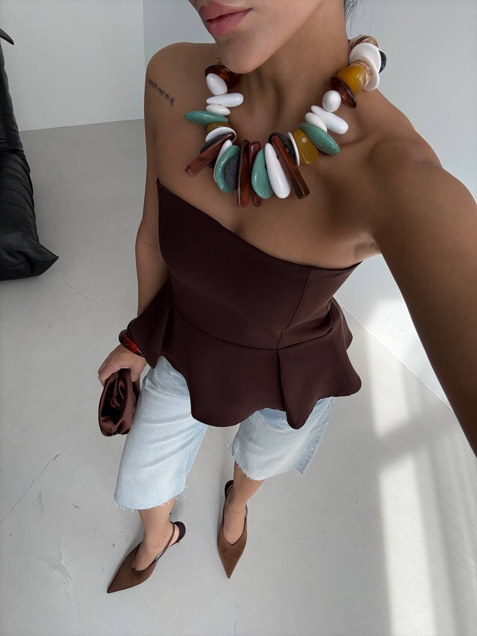 Pleated Strapless Blouse