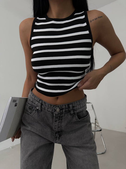 Halter Collar Striped Crop