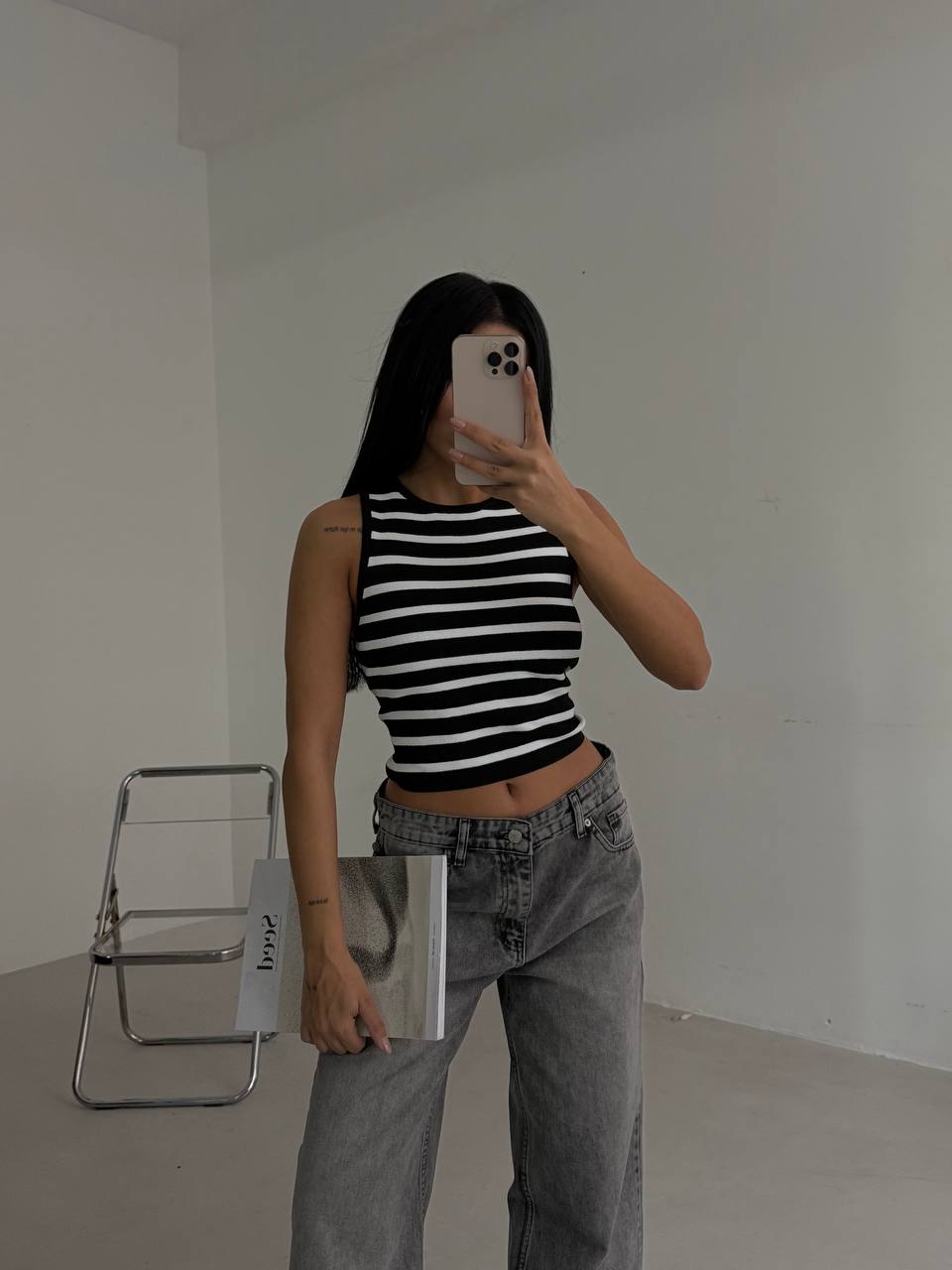 Halter Collar Striped Crop