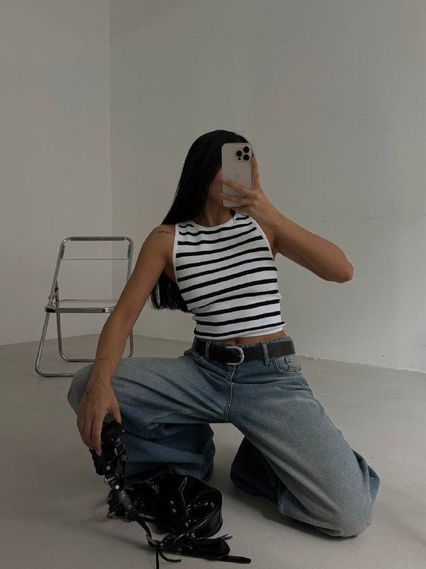 Halter Collar Striped Crop