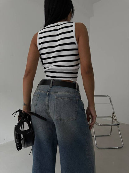 Halter Collar Striped Crop
