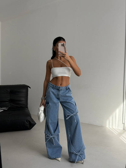 Ribbon detail jeans