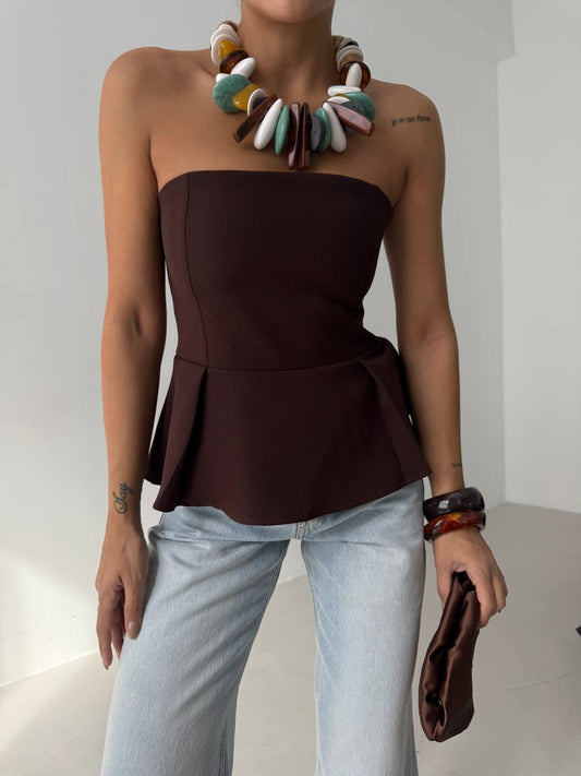 Pleated Strapless Blouse