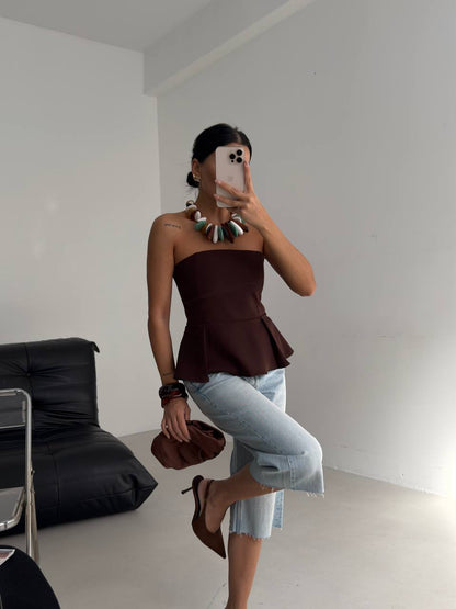 Pleated Strapless Blouse
