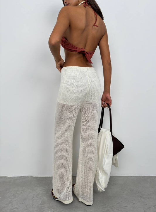 Beige beach knitted trousers