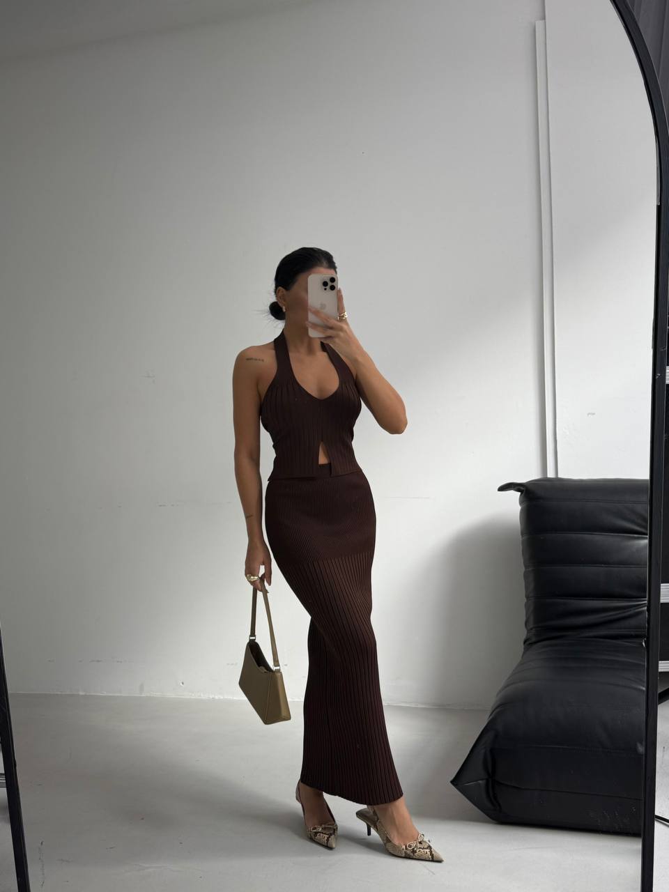 Textured maxi skirt and blouse set