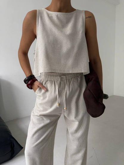 Crop top and straight cut trousers set