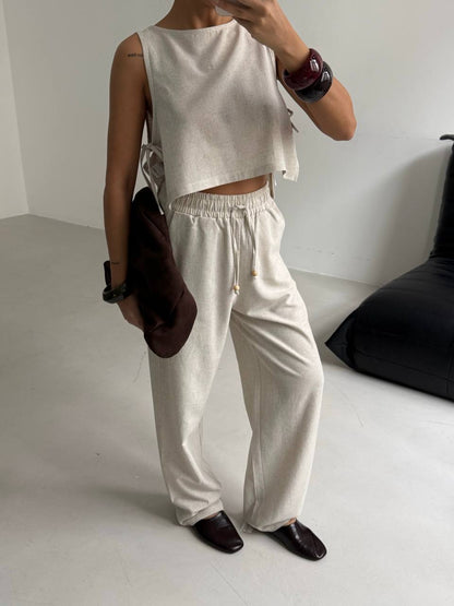 Crop top and straight cut trousers set