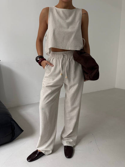 Crop top and straight cut trousers set
