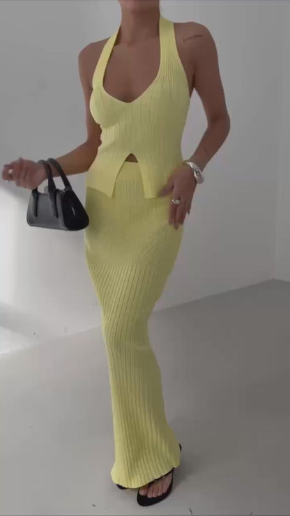 Textured maxi skirt and blouse set