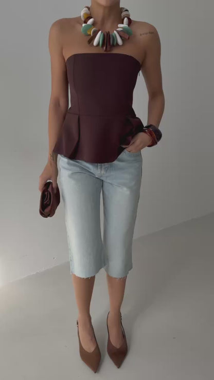 Pleated Strapless Blouse