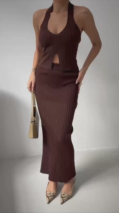 Textured maxi skirt and blouse set
