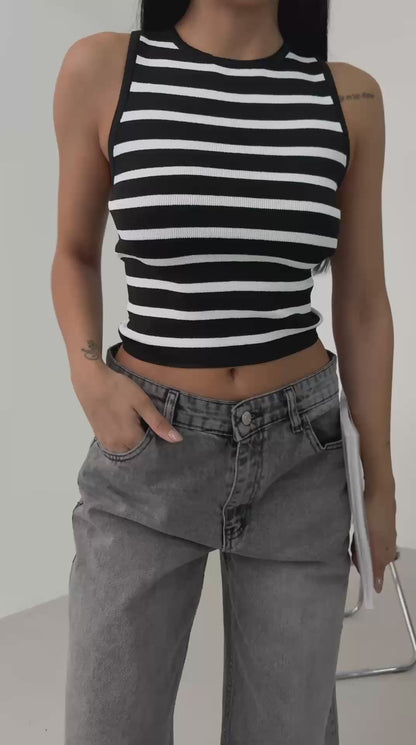 Halter Collar Striped Crop