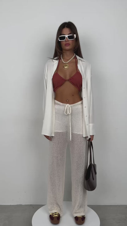Beige beach knitted trousers